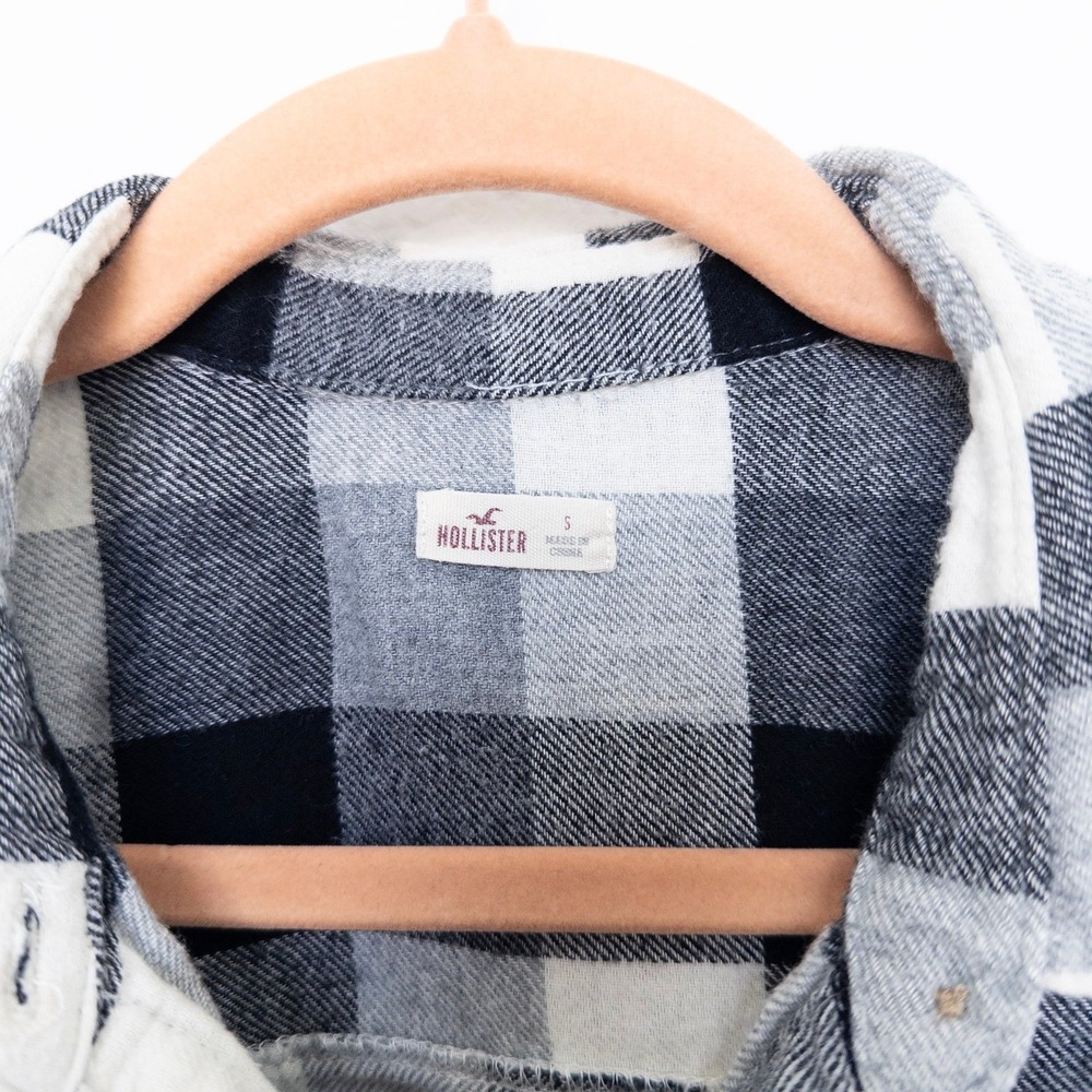 Hollister‎ Womens Plaid Flannel Shirt S Black White Button Down Western Layering - Picture 5 of 7